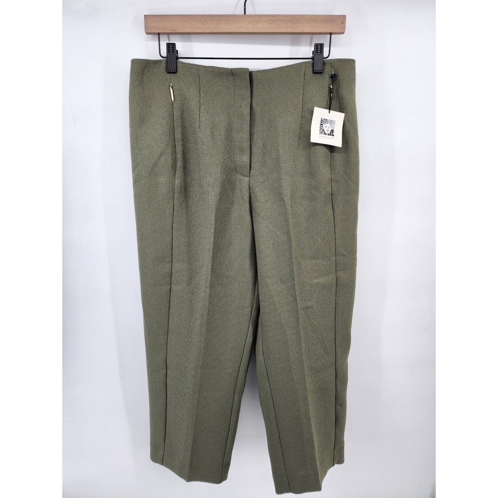 Anne Klein‎ Womens Green Textured Crop Dress Pants Size 8 High Rise Business New